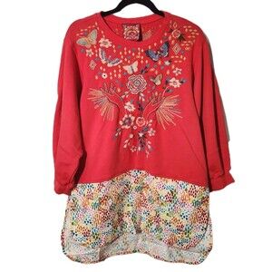 Johnny Was Zippy Borboleta Embroidered Butterfly Boho Artsy Sweater Tunic SZ L